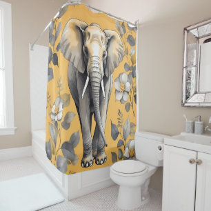 Majestic Regal Elephant Standing on yellow floral Shower Curtain
