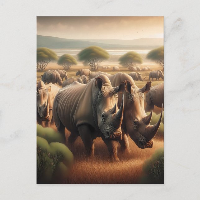 Majestic Rhinos Roaming the Fields Postcard (Front)