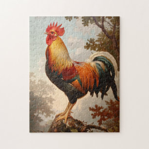 Majestic Rooster Posing in a Lush Natural Forest Jigsaw Puzzle