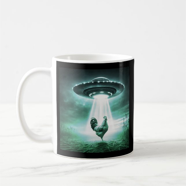 Majestic Rooster Under Alien Light – Sci-Fi Farm E Coffee Mug (Left)