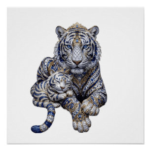Majestic Royal Jewelled White Tiger Art Poster