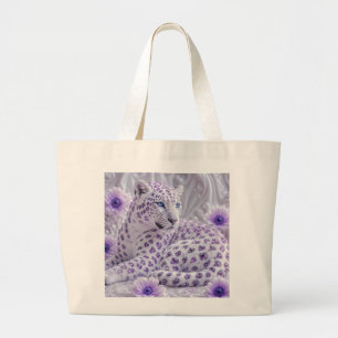 Majestic Royal Purple Jewelled Leopard Art Large Tote Bag