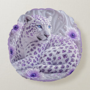 Majestic Royal Purple Jewelled Leopard Art Round Cushion
