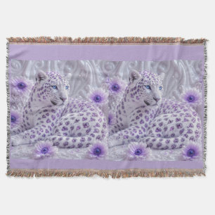 Majestic Royal Purple Jewelled Leopard Art Throw Blanket
