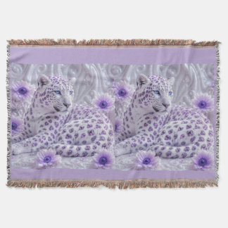 Majestic Royal Purple Jewelled Leopard Art Throw Blanket
