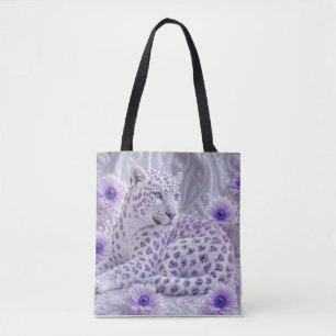 Majestic Royal Purple Jewelled Leopard Art Tote Bag