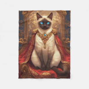 Majestic Royal Siamese Cat Portrait Fleece Blanket