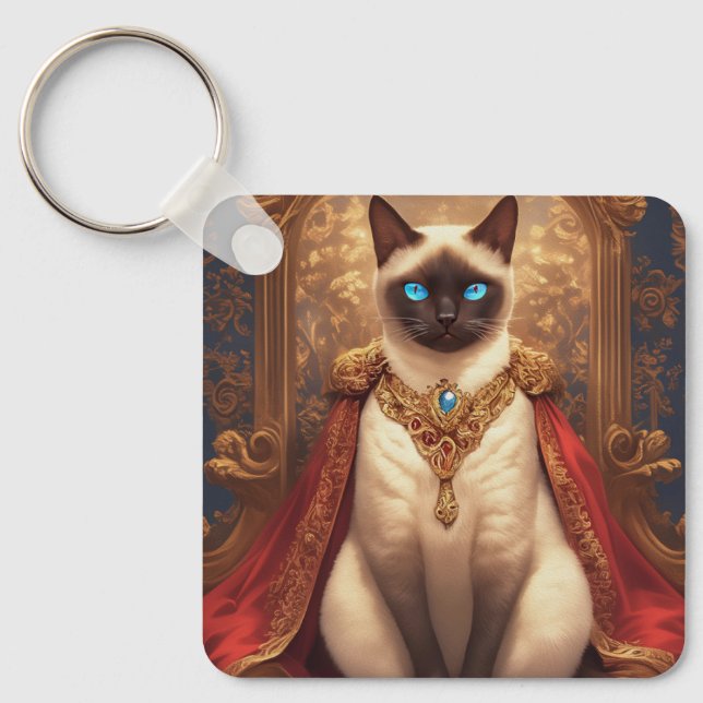 Majestic Royal Siamese Cat Portrait Key Ring (Front)