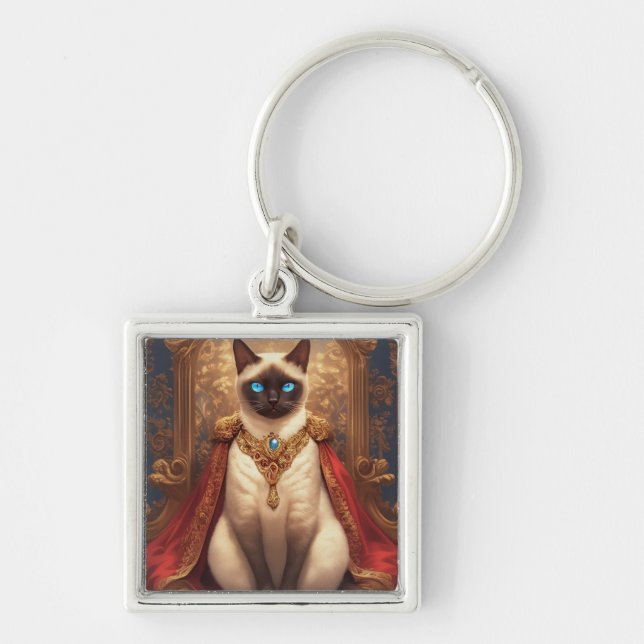 Majestic Royal Siamese Cat Portrait Key Ring (Front)