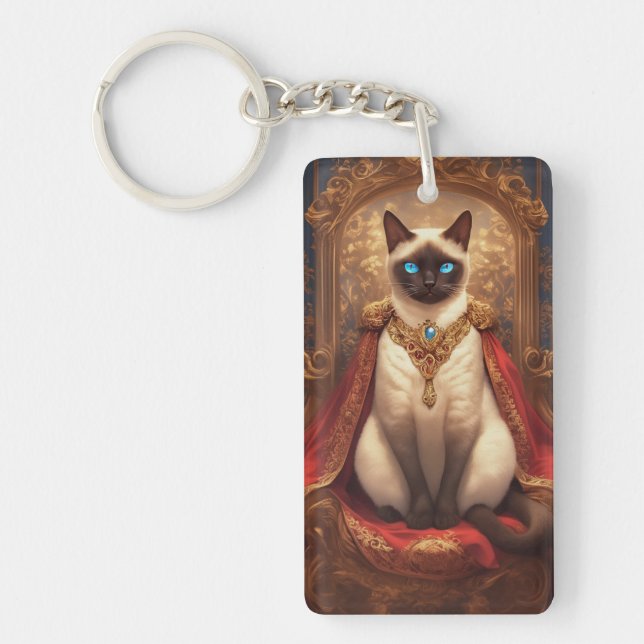 Majestic Royal Siamese Cat Portrait Key Ring (Front)