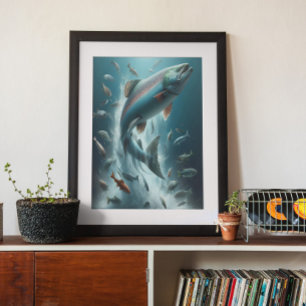 Majestic Salmon During Moonlit Dance 18x24 Poster