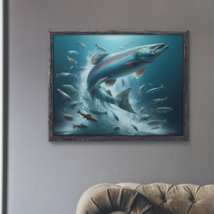Majestic Salmon During Moonlit Dance 36x24 Poster