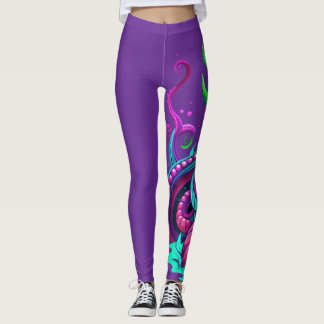 Majestic Sea Monster in Turquoise Waves Leggings