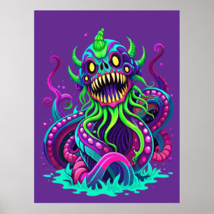 Majestic Sea Monster in Turquoise Waves Poster