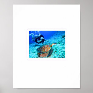 Majestic Sea Turtle and Scuba Diver - Ocean Advent Poster