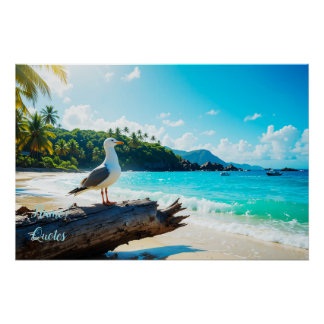Majestic Seagull on Tropical Beach Poster