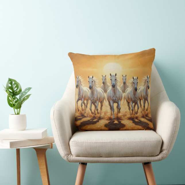 Majestic Seven White Horses Galloping at Sunset Cushion (Chair)