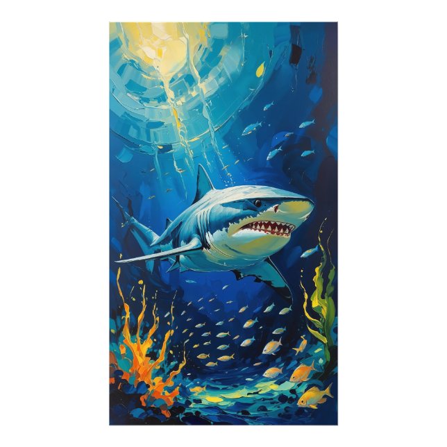 Majestic Shark Underwater Vibrant Painting Photo P Print (Front)