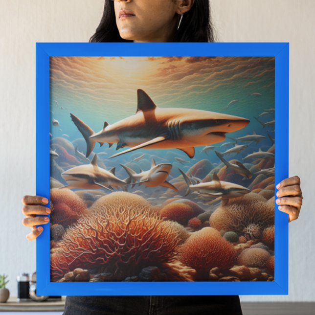 Majestic Sharks Swimming Among Vibrant Corals Poster (Creator Uploaded)