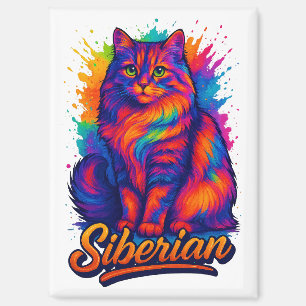 Majestic Siberian Cat Pop Art – Vibrant Rainbow Magnet