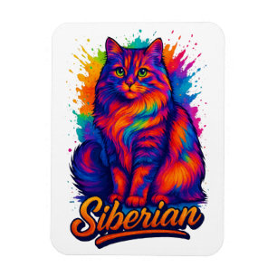 Majestic Siberian Cat Pop Art – Vibrant Rainbow Magnet