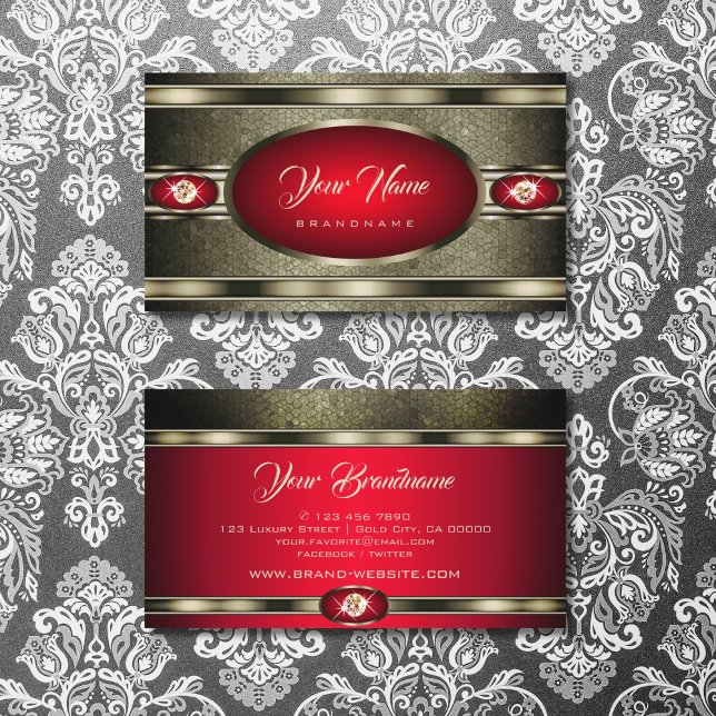 Majestic Silver Effect Red with Faux Rhinestones  Business Card (Creator Uploaded)