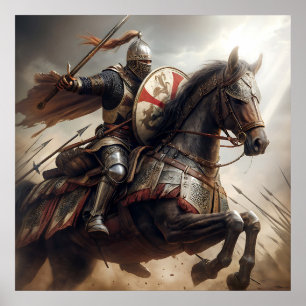 Majestic Silver-Toned Realistic Mediaeval Knight Poster