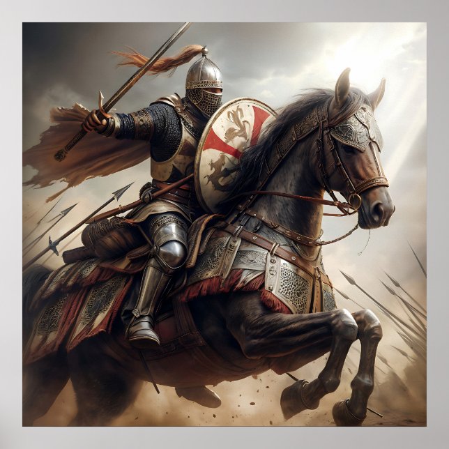 Majestic Silver-Toned Realistic Mediaeval Knight Poster (Front)