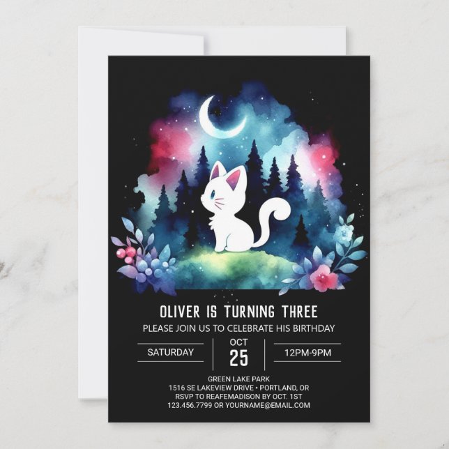 Majestic Simple Cat Birthday Invitation (Front)