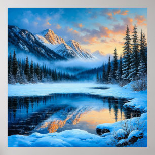 Majestic Snow-Covered Mountains Reflecting Poster