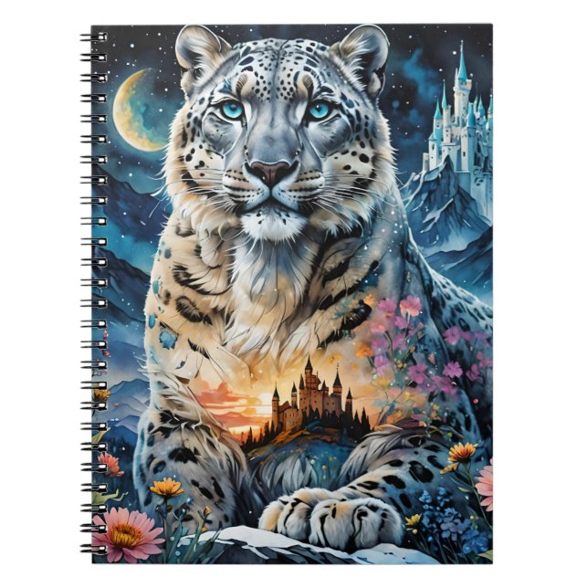 Majestic Snow Leopard - Castle - Moon,  Notebook (Front)