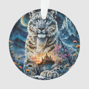Majestic Snow Leopard - Castle - Moon, Ornament