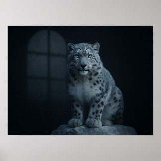 Majestic Snow Leopard in Moody Moonlight Poster