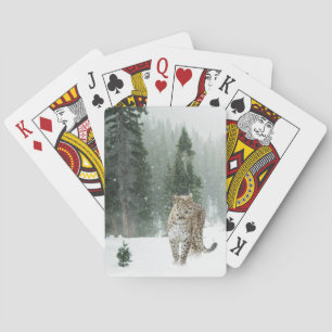 Majestic Snow Leopard in the Winter Snow  Playing Cards