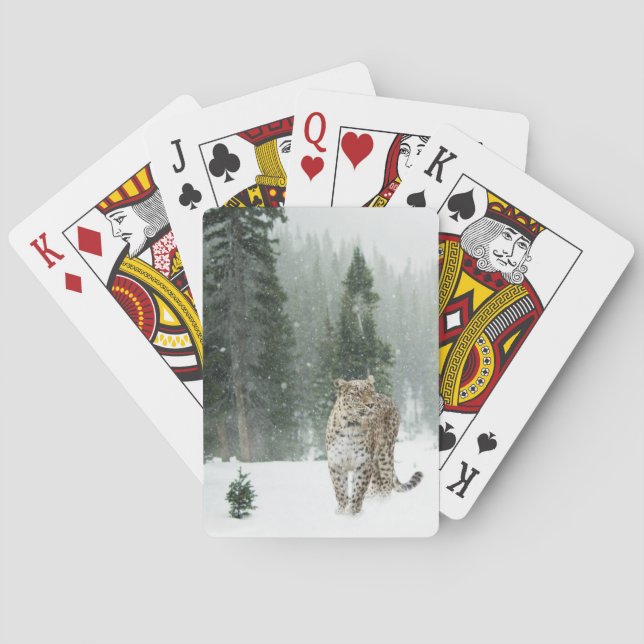 Majestic Snow Leopard in the Winter Snow  Playing Cards (Back)