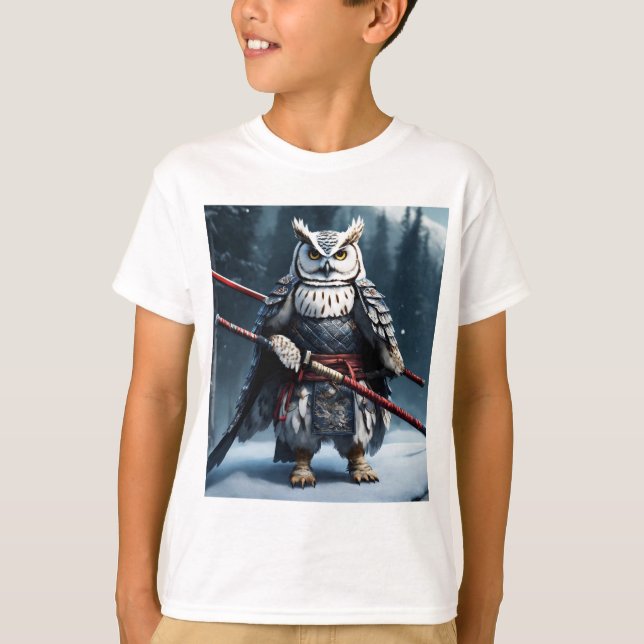 majestic snow owl perched on a tree branch T-Shirt (Front)
