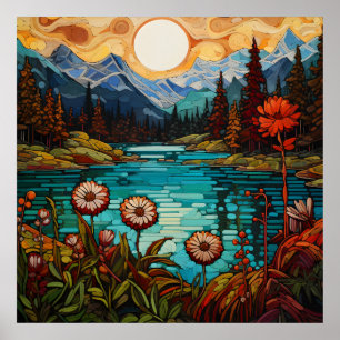 Majestic Snow Peaks and Pristine Alpine Waterscape Poster