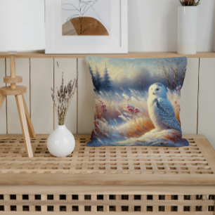 Majestic Snowy Owl in the Wilderness Cushion
