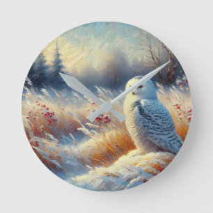 Majestic Snowy Owl in the Wilderness Round Clock