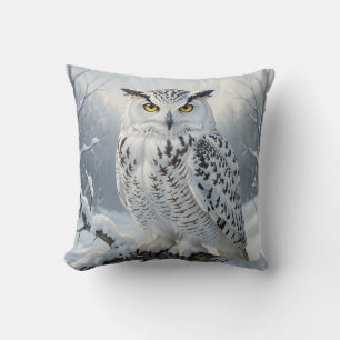 Majestic Snowy Owl Winter Scene Cushion