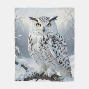 Majestic Snowy Owl Winter Scene Fleece Blanket