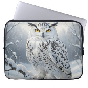 Majestic Snowy Owl Winter Scene Laptop Sleeve