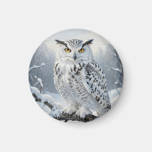 Majestic Snowy Owl Winter Scene Magnet