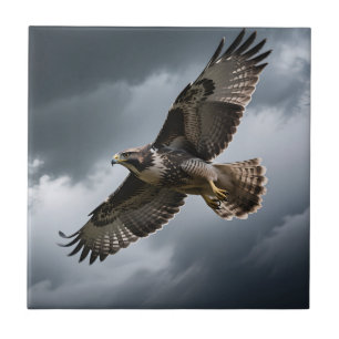 Majestic Soaring Hawk Storm Clouds Ceramic Tile