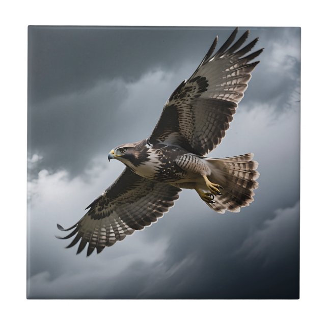 Majestic Soaring Hawk Storm Clouds Ceramic Tile (Front)