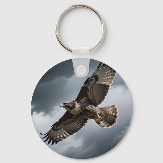 Majestic Soaring Hawk Storm Clouds Key Ring (Front)