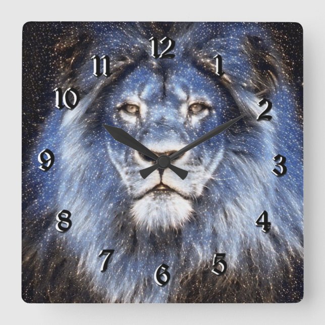 Majestic Sparkle Lion Square Wall Clock (Front)