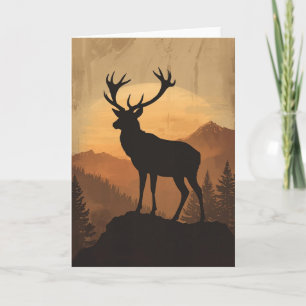 Majestic Stag Deer Silhouette at Sunset Card