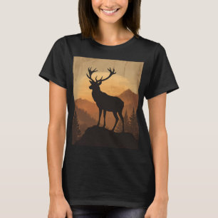 Majestic Stag Deer Silhouette at Sunset T-Shirt