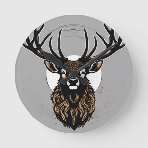 Majestic Stag Head – Minimal Wilderness Vector Round Clock